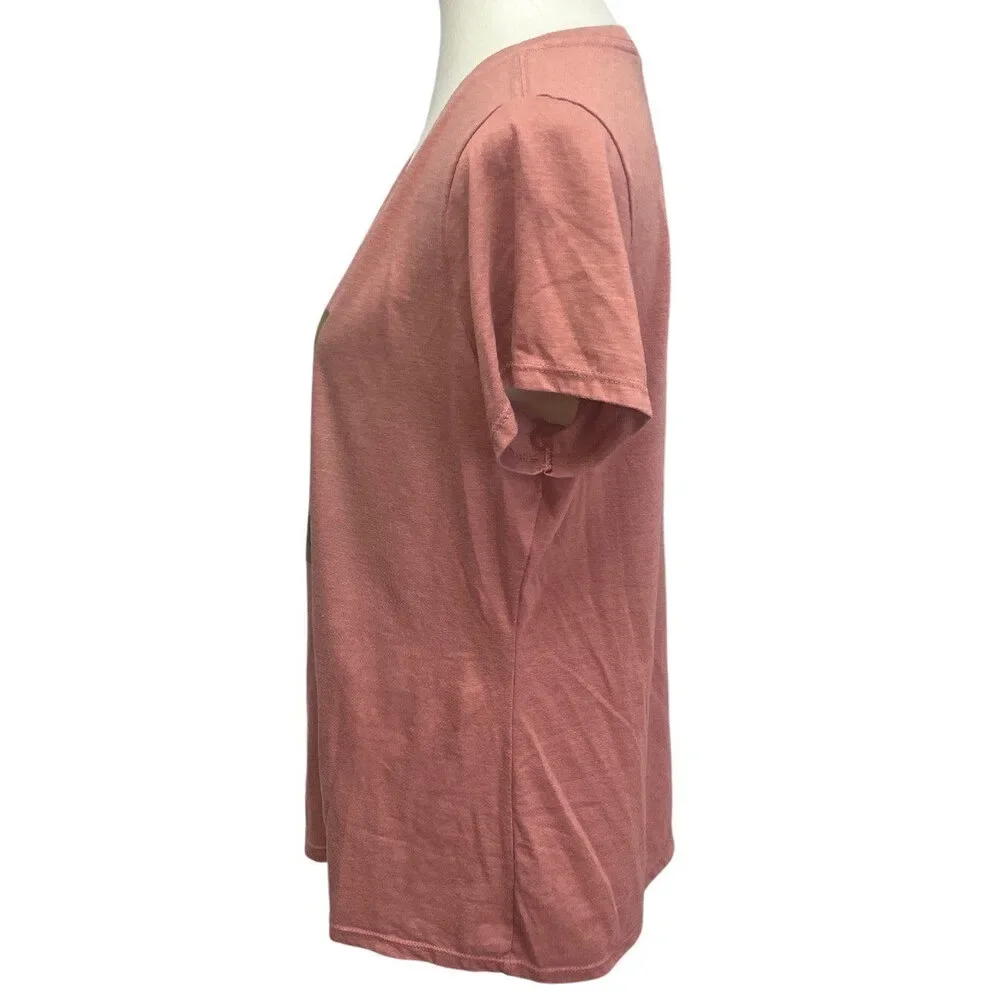 Hand Printed Upcycled Womens XXL Vintage Book Page Flower PolyCotton V-Neck Tee - Picture 2 of 4